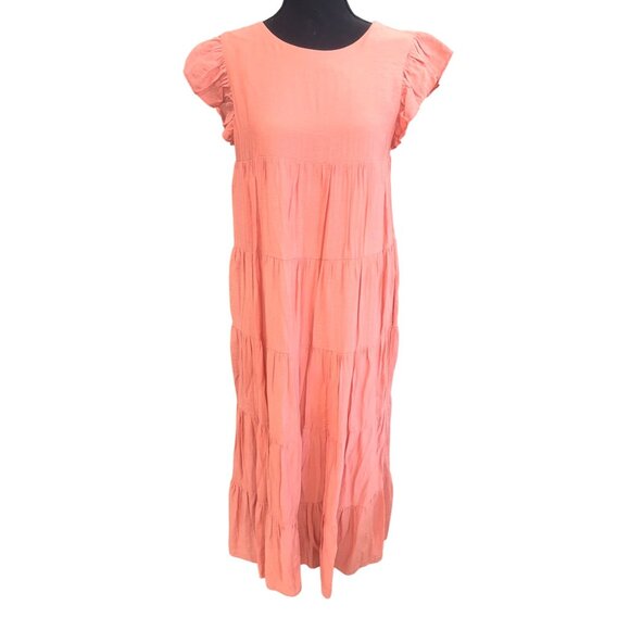 La Ven Coral Tiered Ruffle Sleeve Maxi Dress Back Tie M Cottage Core County Farm - Picture 2 of 11